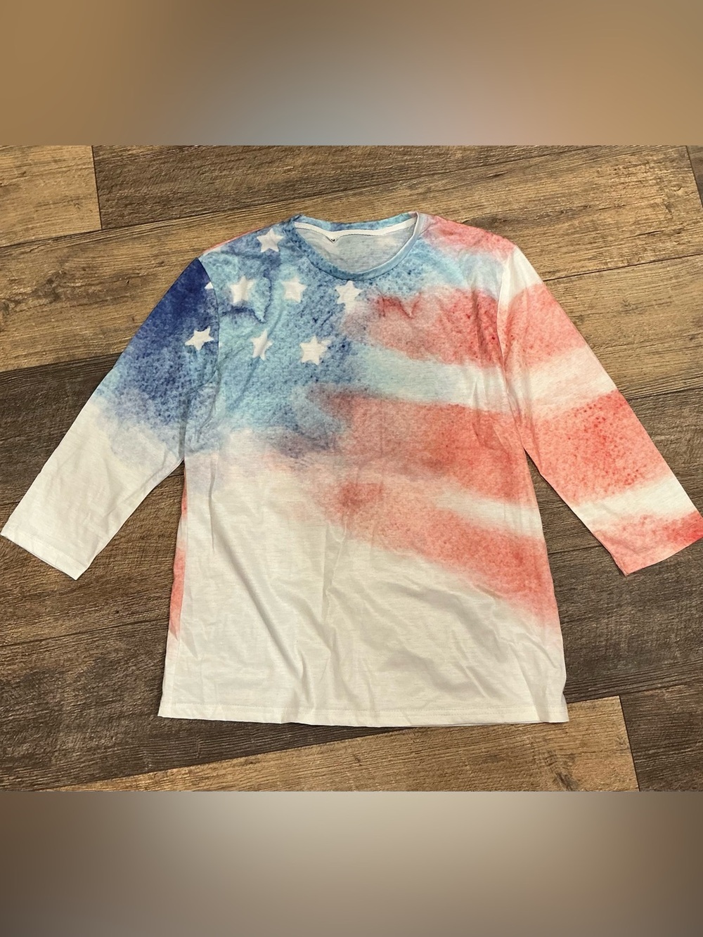 Patriotic 3/4 Sleeve Flag Tee - Red & Blue size Medium